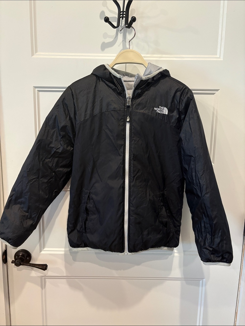 The North Face Black/Gray Reversible Hooded Packable Shell Jacket
